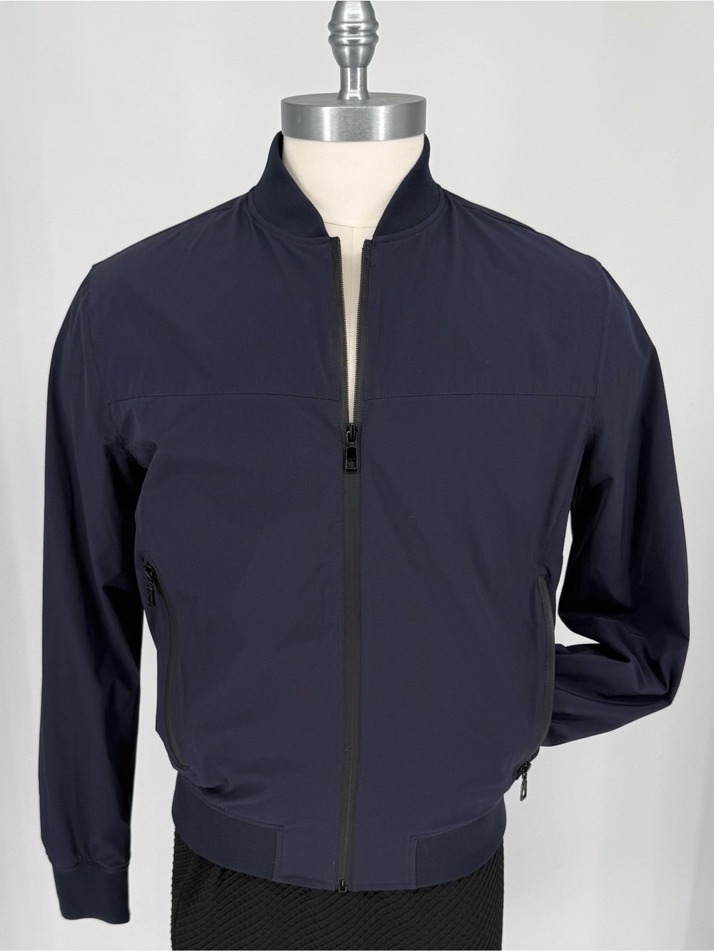 Zara Men's Navy Bomber Jacket - Lightweight Zip Front Size Large